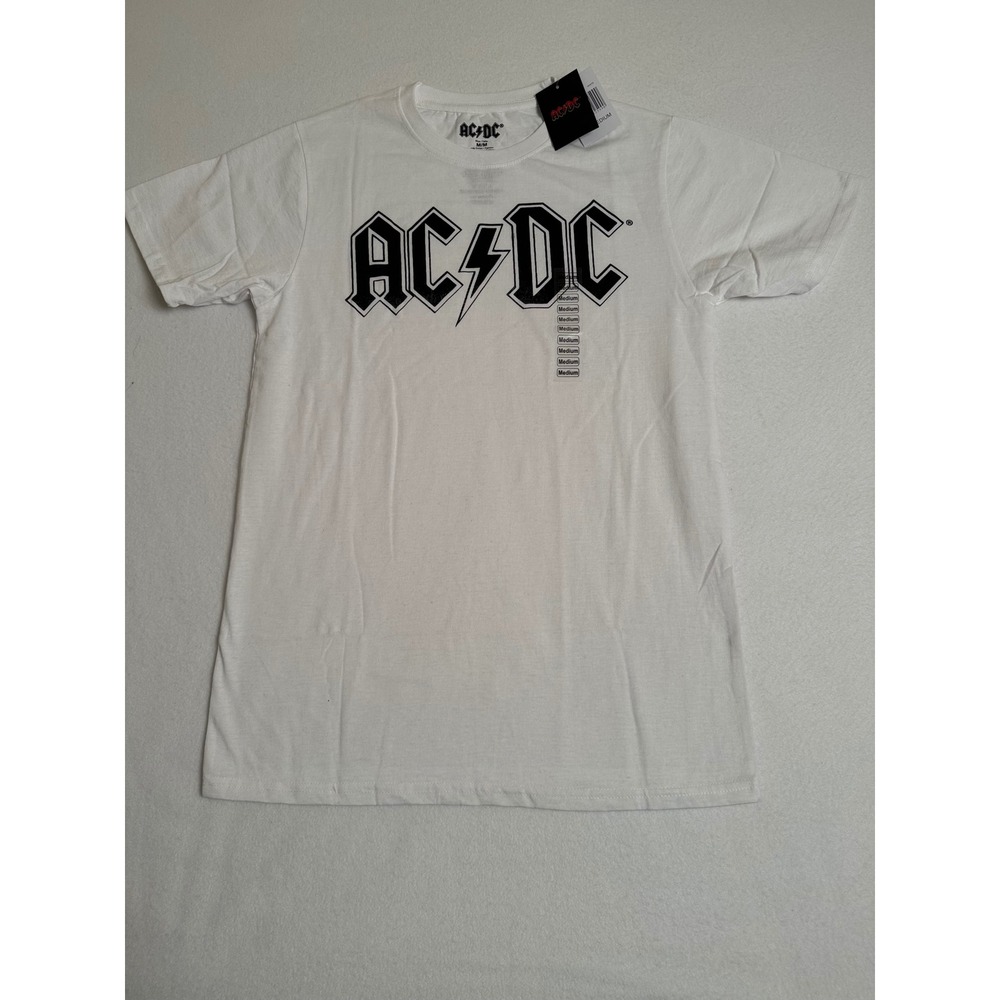 AC/DC Graphic T-Shirt White Black Logo Rock Band Tee Mens Medium NEW